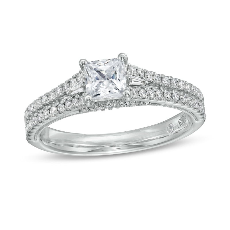 Emmy London 1.12 CT. T.W. Certified Princess-Cut Diamond Double Row Engagement Ring in 18K White Gold (F/VS2)