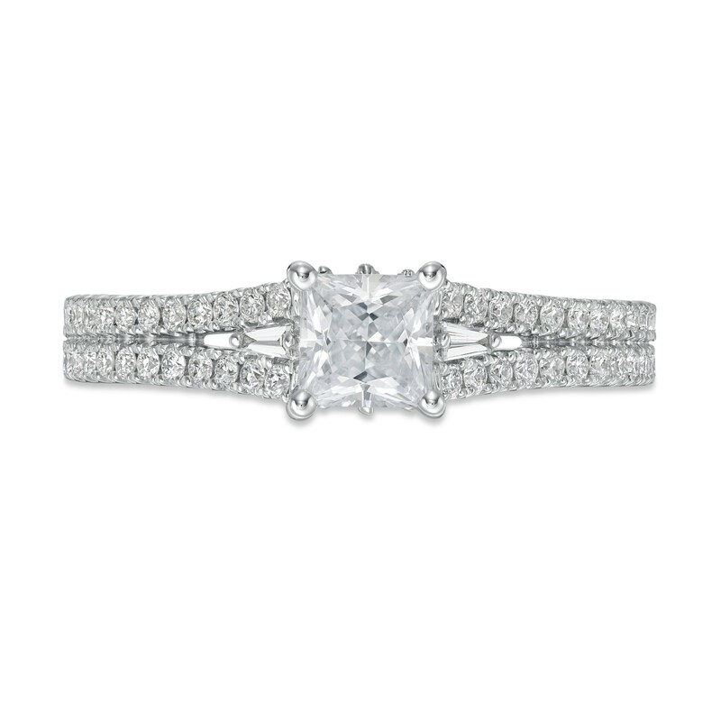 Emmy London 1.12 CT. T.W. Certified Princess-Cut Diamond Double Row Engagement Ring in 18K White Gold (F/VS2)