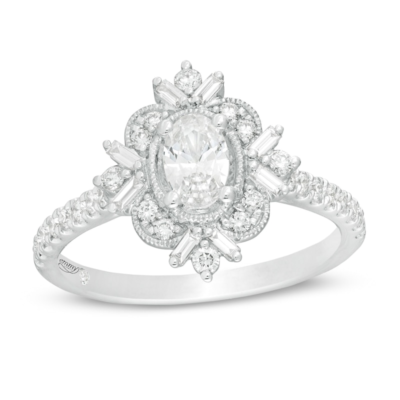 Main Image 1 of Emmy London 1.00 CT. T.W. Certified Oval Diamond Ornate Engagement Ring in 18K White Gold (F/VS2)