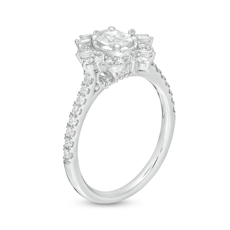 Emmy London 1.00 CT. T.W. Certified Oval Diamond Ornate Engagement Ring in 18K White Gold (F/VS2)