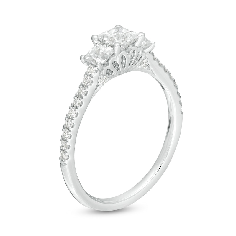 Emmy London 1.00 CT. T.W. Certified Princess-Cut Diamond Three Stone Engagement Ring in 18K White Gold (F/VS2)