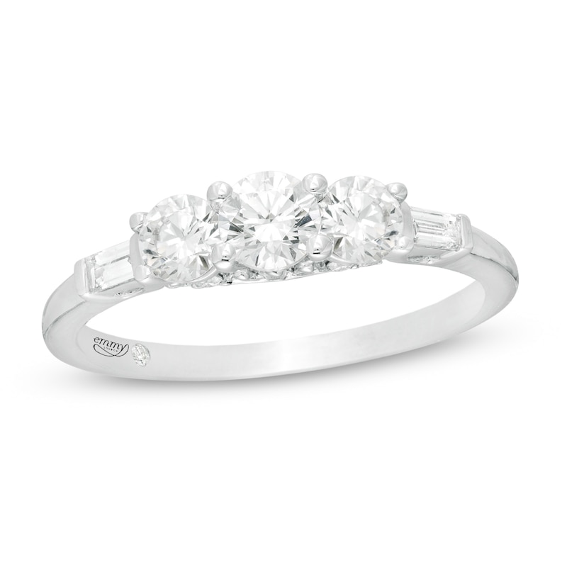Emmy London 0.92 CT. T.W. Certified Diamond Three Stone Collar Engagement Ring in 18K White Gold (F/VS2)