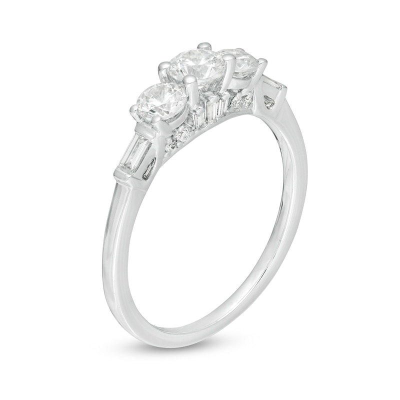 Emmy London 0.92 CT. T.W. Certified Diamond Three Stone Collar Engagement Ring in 18K White Gold (F/VS2)