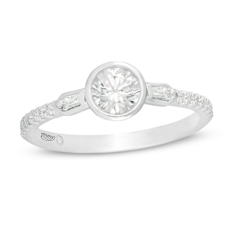 Emmy London 0.68 CT. T.W. Certified Diamond Collar Engagement Ring in 18K White Gold (F/VS2)