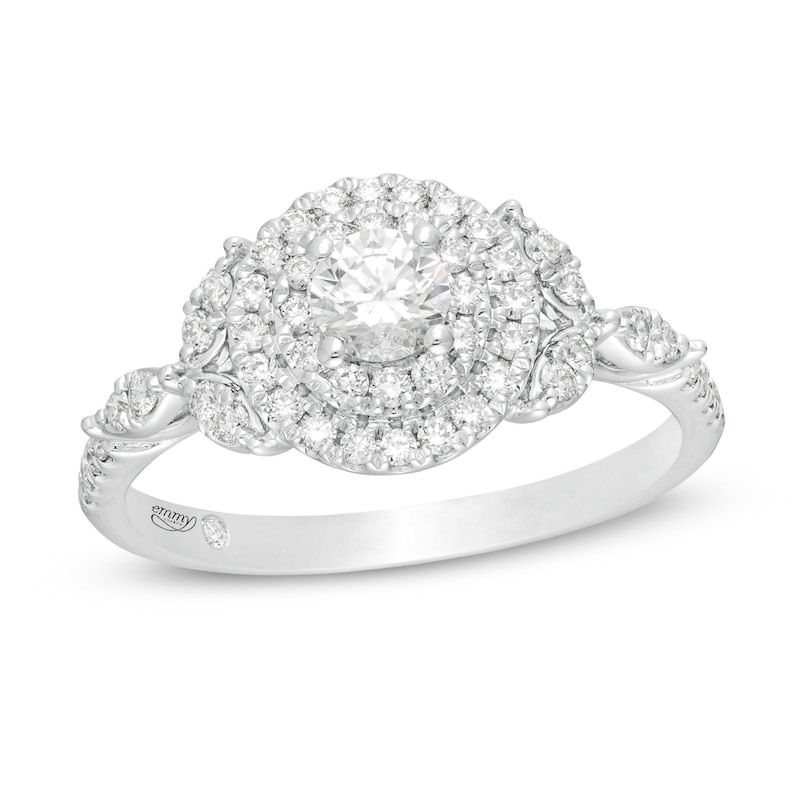 Main Image 1 of Emmy London 0.70 CT. T.W. Certified Diamond Double Frame Leaf-Sides Engagement Ring in 18K White Gold (F/VS2)