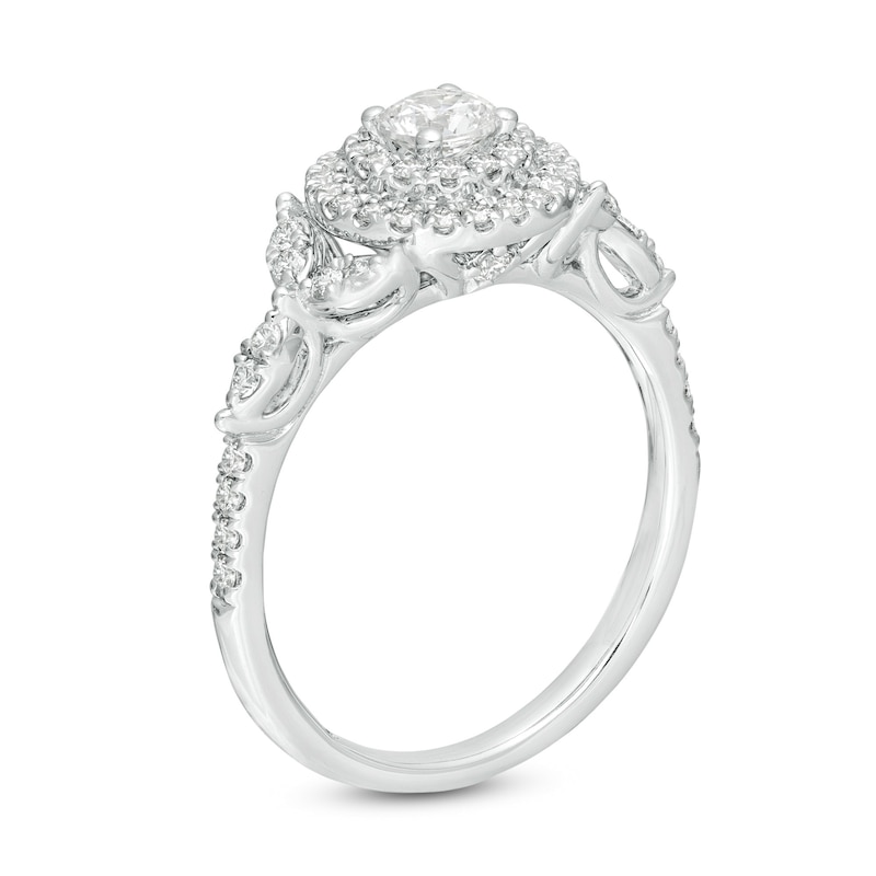 Emmy London 0.70 CT. T.W. Certified Diamond Double Frame Leaf-Sides Engagement Ring in 18K White Gold (F/VS2)