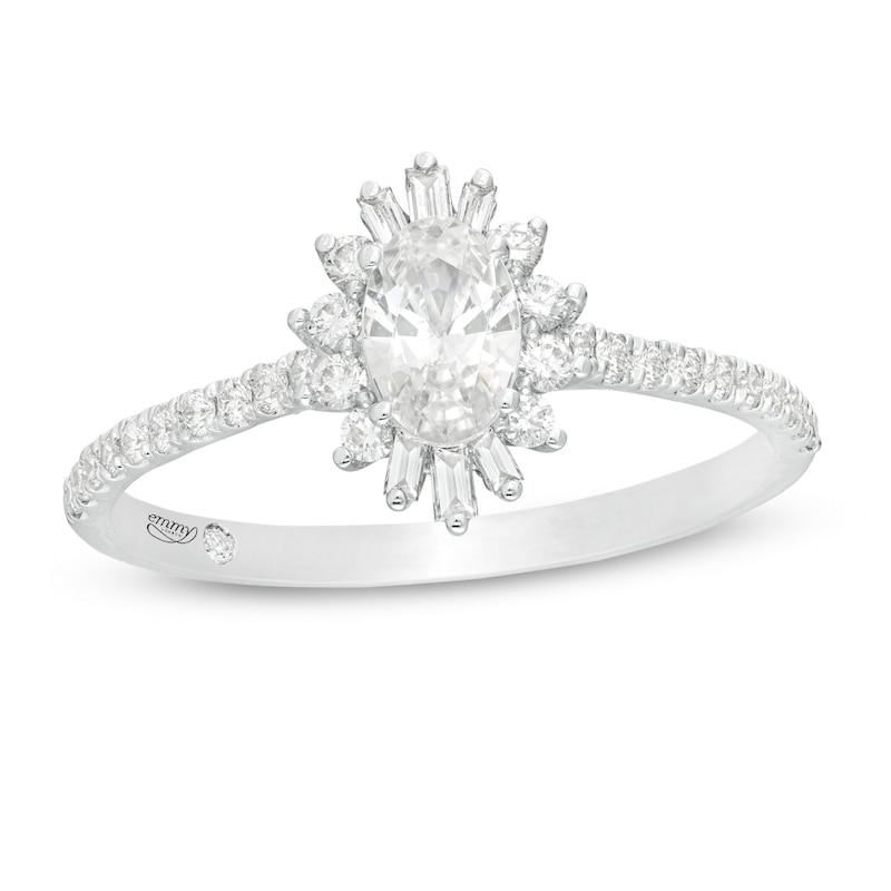 Main Image 1 of Emmy London 0.75 CT. T.W. Certified Oval Diamond Starburst Engagement Ring in 18K White Gold (F/VS2)