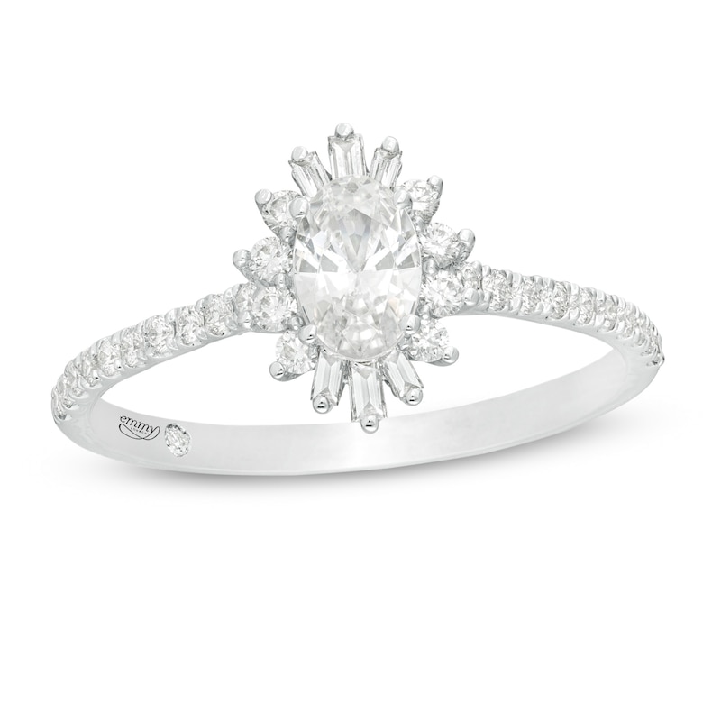 Emmy London 0.75 CT. T.W. Certified Oval Diamond Starburst Engagement Ring in 18K White Gold (F/VS2)