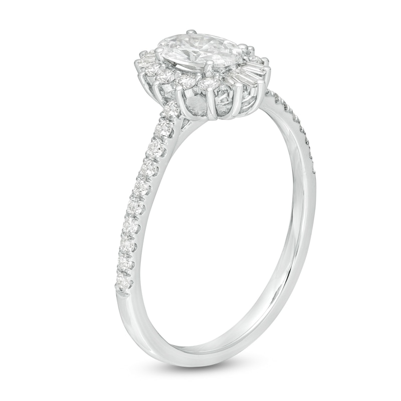 Emmy London 0.75 CT. T.W. Certified Oval Diamond Starburst Engagement Ring in 18K White Gold (F/VS2)