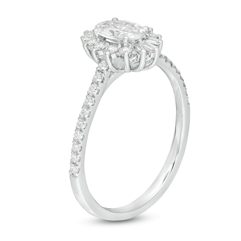 Main Image 3 of Emmy London 0.75 CT. T.W. Certified Oval Diamond Starburst Engagement Ring in 18K White Gold (F/VS2)