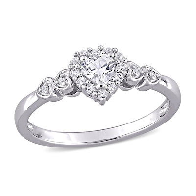4.0mm Heart-Shaped Lab-Created White Sapphire and Diamond Accent Ring in Sterling Silver