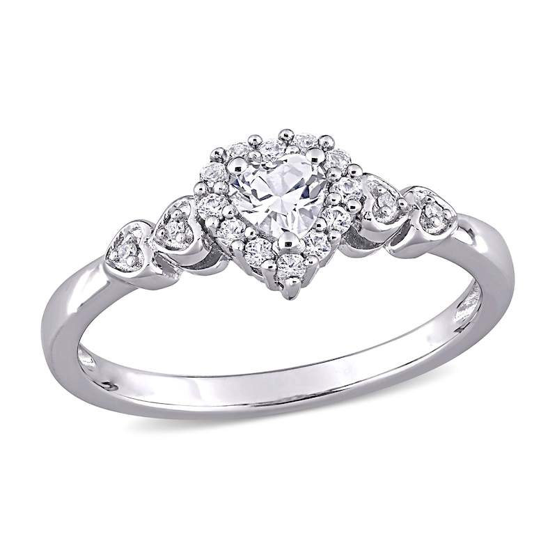 4.0mm Heart-Shaped Lab-Created White Sapphire and Diamond Accent Ring ...