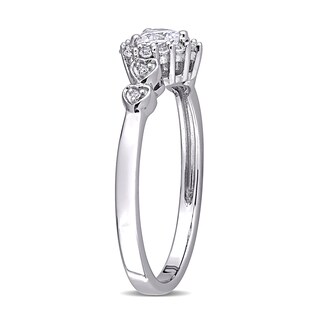 4.0mm Heart-Shaped Lab-Created White Sapphire and Diamond Accent Ring in Sterling Silver
