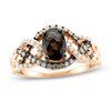 Thumbnail Image 1 of Le Vian® Oval Chocolate Quartz™ and 0.28 CT. T.W. Diamond Woven Shank Ring in 14K Strawberry Gold™