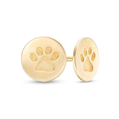 Child's Paw Print Stamped Disc Stud Earrings in 10K Gold