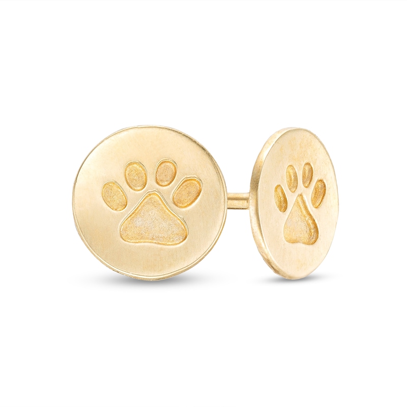 Child's Paw Print Stamped Disc Stud Earrings in 10K Gold