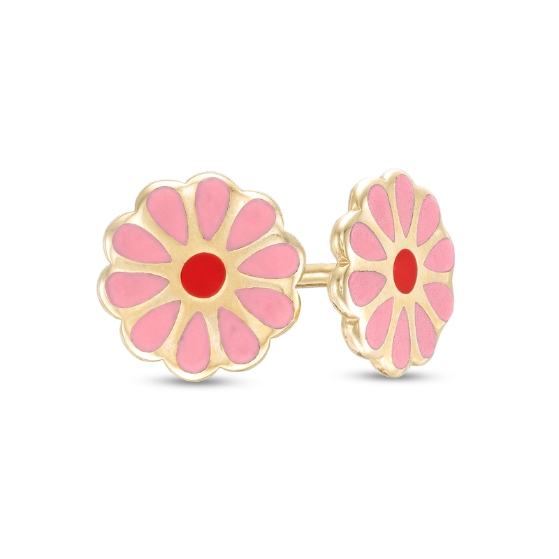 Child's Pink and Red Enamel Flower Stud Earrings in 10K Gold|Peoples Jewellers