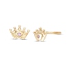 Child's Pink Cubic Zirconia Puff Heart Tiara Stud Earrings in 10K Gold