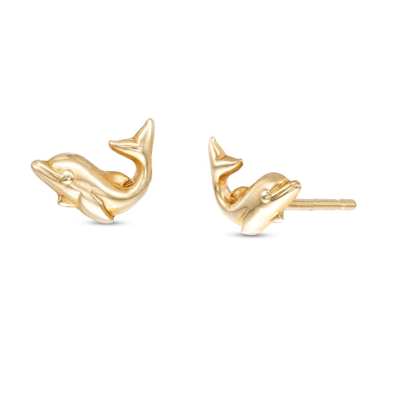 Main Image 1 of Child's Dolphin Stud Earrings in 10K Gold