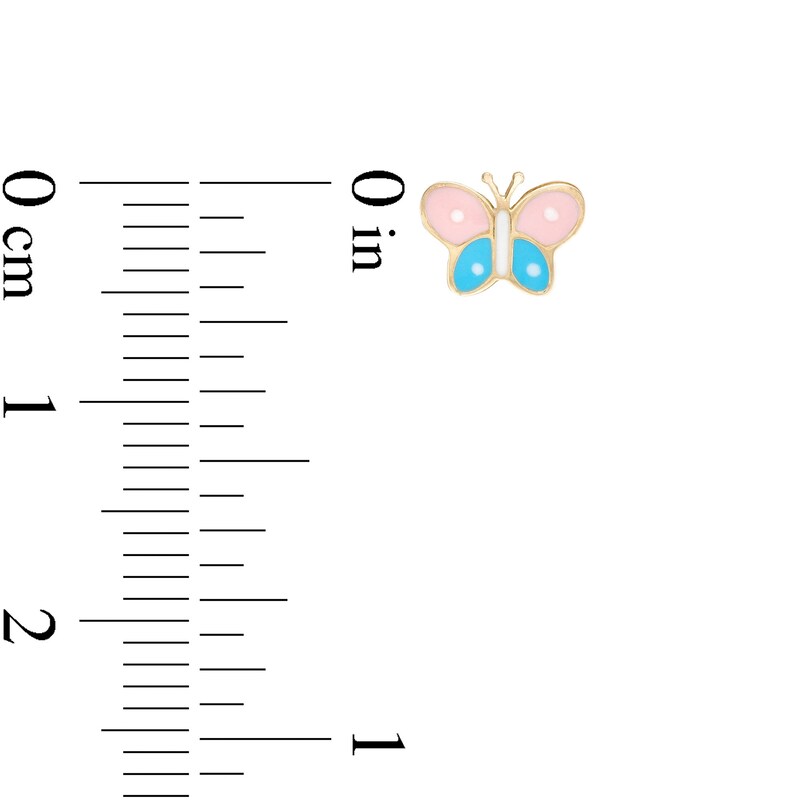 Child's Pink, Blue and White Enamel Butterfly Stud Earrings in 10K Gold