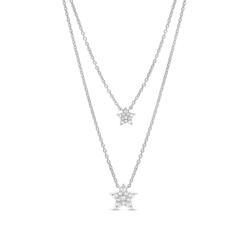 Marilyn Monroe™ Collection 0.18 CT. T.W. Diamond Double Strand Star Necklace in Sterling Silver