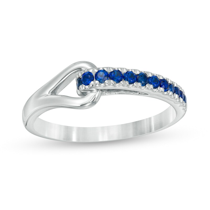 Love + Be Loved Lab-Created Blue Sapphire Heart Loop Ring in Sterling Silver