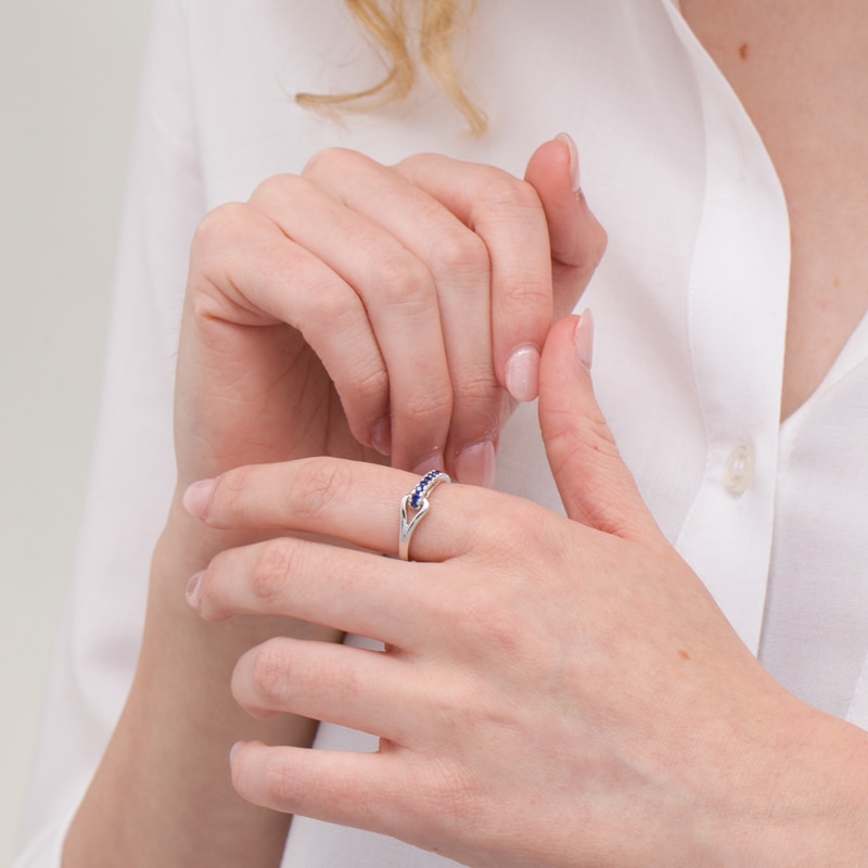 Love + Be Loved Lab-Created Blue Sapphire Heart Loop Ring in Sterling Silver