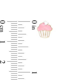 Child's Pink and White Enamel Cupcake Stud Earrings in 10K Gold