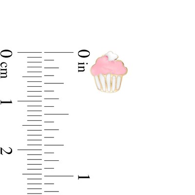 Child's Pink and White Enamel Cupcake Stud Earrings in 10K Gold