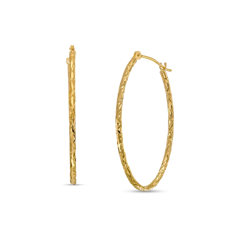 Diamond-Cut Oval Hoop Earrings in 10K Gold|Peoples Jewellers
