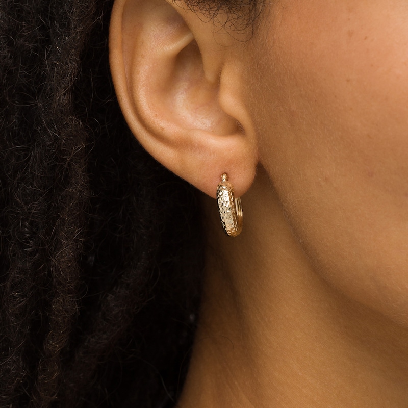 Main Image 2 of Diamond-Cut Hoop Earrings in 10K Gold