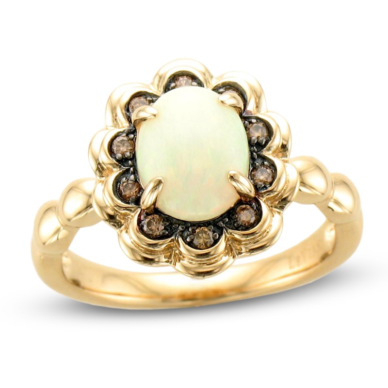 Le Vian® Oval Neopolitan Opal™ and Chocolate Diamonds® 0.10 CT. T.W. Diamond Scallop Frame Ring in 14K Honey Gold™|Peoples Jewellers