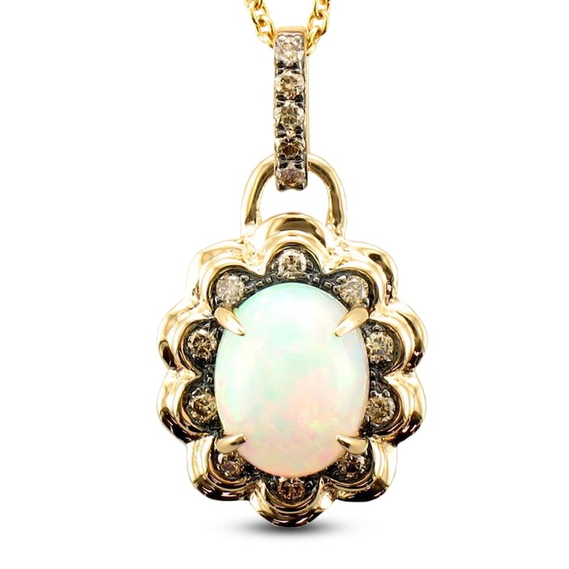 Le Vian® Oval Neopolitan Opal™ and Chocolate Diamonds® 0.15 CT. T.W. Diamond Scalloped Frame Pendant in 14K Honey Gold™|Peoples Jewellers