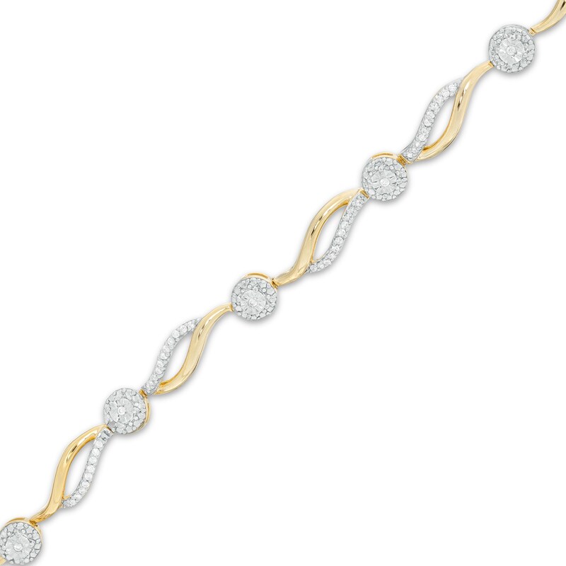 Main Image 1 of 0.29 CT. T.W. Diamond Alternating Wave Bracelet in 10K Gold