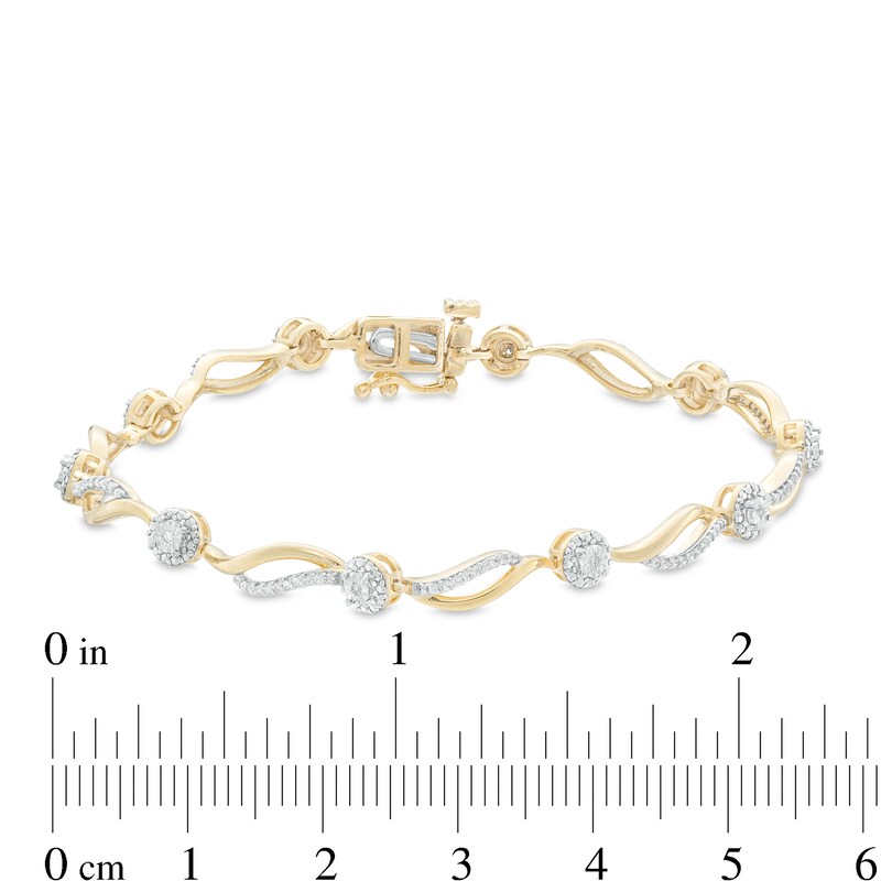 Main Image 3 of 0.29 CT. T.W. Diamond Alternating Wave Bracelet in 10K Gold