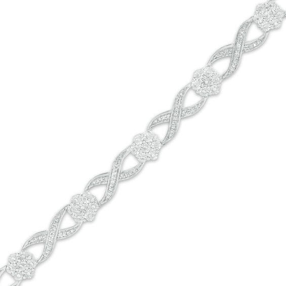 0.23 CT. T.W. Composite Diamond Alternating Infinity Link Bracelet in Sterling Silver - 7.5"