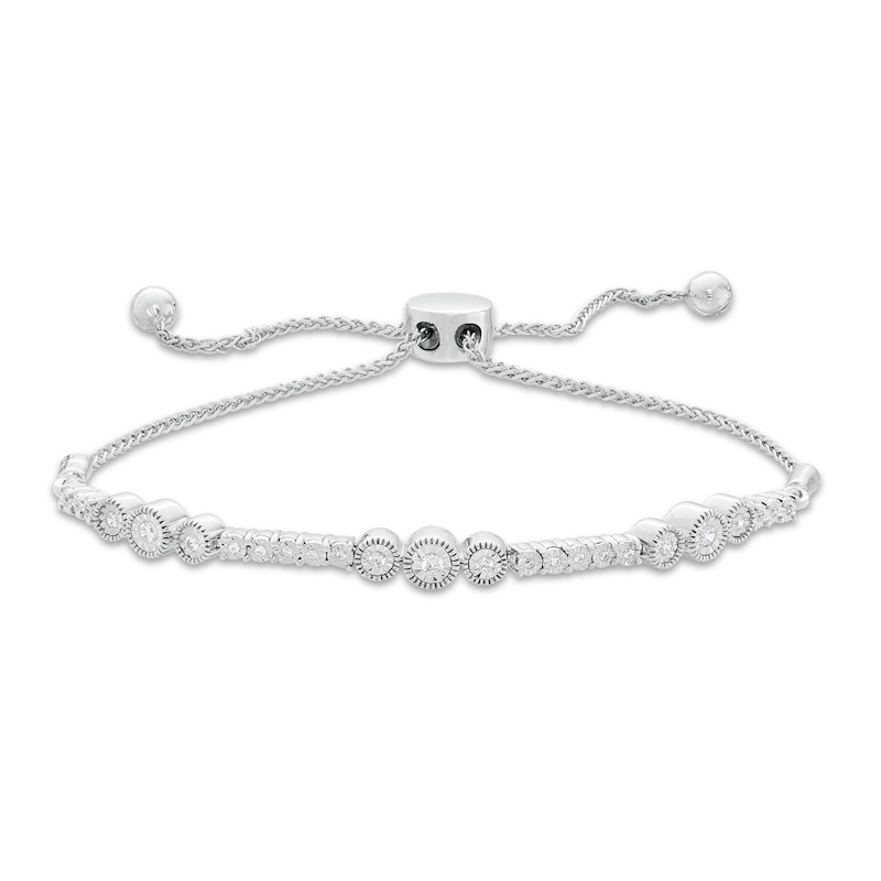 0.145 CT. T.W. Diamond Alternating Bolo Bracelet in Sterling Silver - 9.5"|Peoples Jewellers