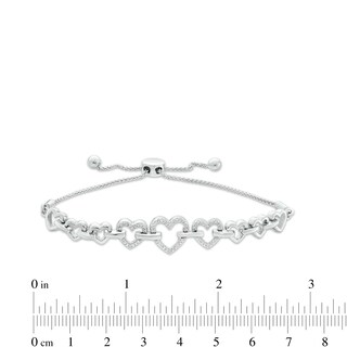0.04 CT. T.W. Diamond Alternating Heart Link Bolo Bracelet in Sterling Silver - 9.5"