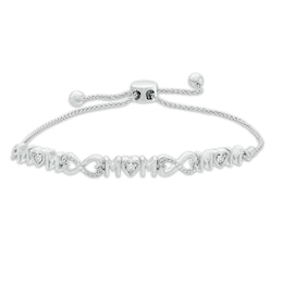Diamond Accent Alternating &quot;MOM&quot; Infinity Bolo Bracelet in Sterling Silver - 9.5&quot;