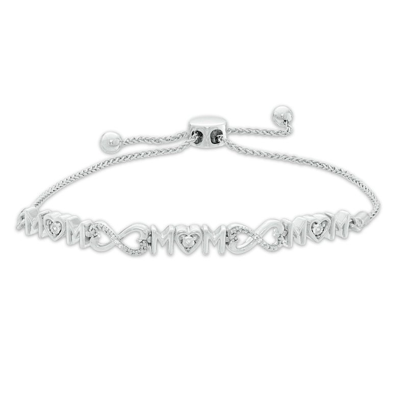 Diamond Accent Alternating "MOM" Infinity Bolo Bracelet in Sterling Silver - 9.5"|Peoples Jewellers