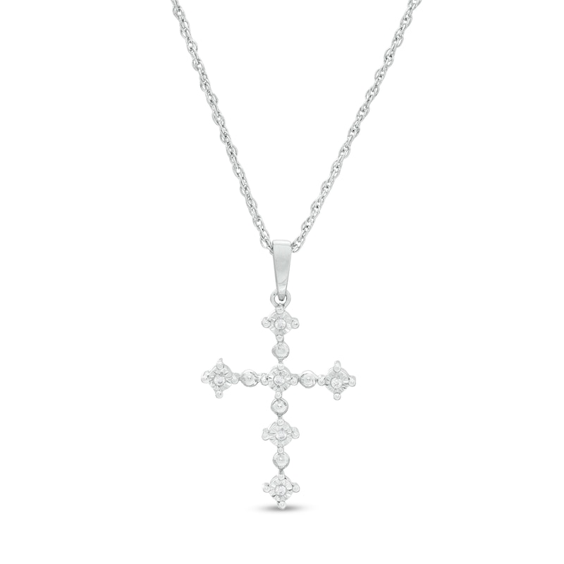 Diamond Accent Alternating Large and Small Cross Pendant in Sterling Silver