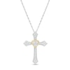 Thumbnail Image 1 of 0.115 CT. T.W. Diamond Flared Cross with Heart Pendant in Sterling Silver and 10K Gold