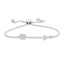 0.04 CT. T.W. Diamond Arrow Bolo Bracelet in Sterling Silver - 9.5"