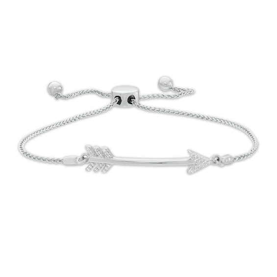 0.04 CT. T.W. Diamond Arrow Bolo Bracelet in Sterling Silver - 9.5"