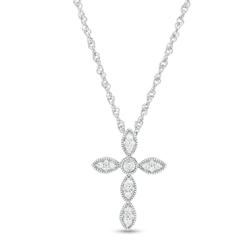 Main Image 1 of 0.085 CT. T.W. Diamond Vintage-Style Marquise Cross Pendant in Sterling Silver