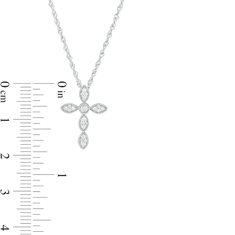 Main Image 3 of 0.085 CT. T.W. Diamond Vintage-Style Marquise Cross Pendant in Sterling Silver