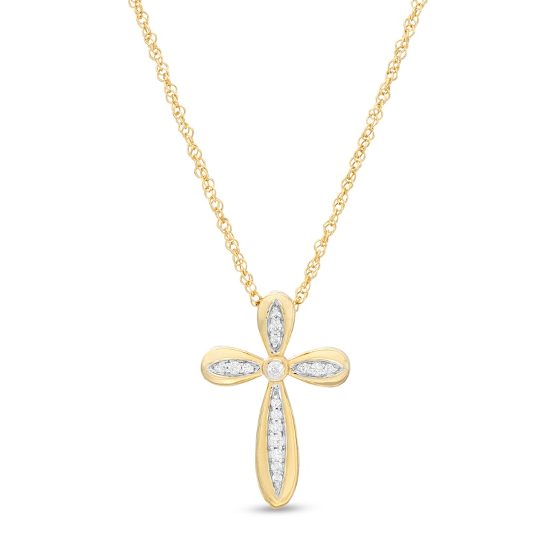 0.085 CT. T.W. Diamond Cross Pendant in 10K Gold