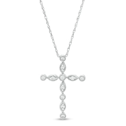 0.115 CT. T.W. Diamond Vintage-Style Cross Pendant in Sterling Silver
