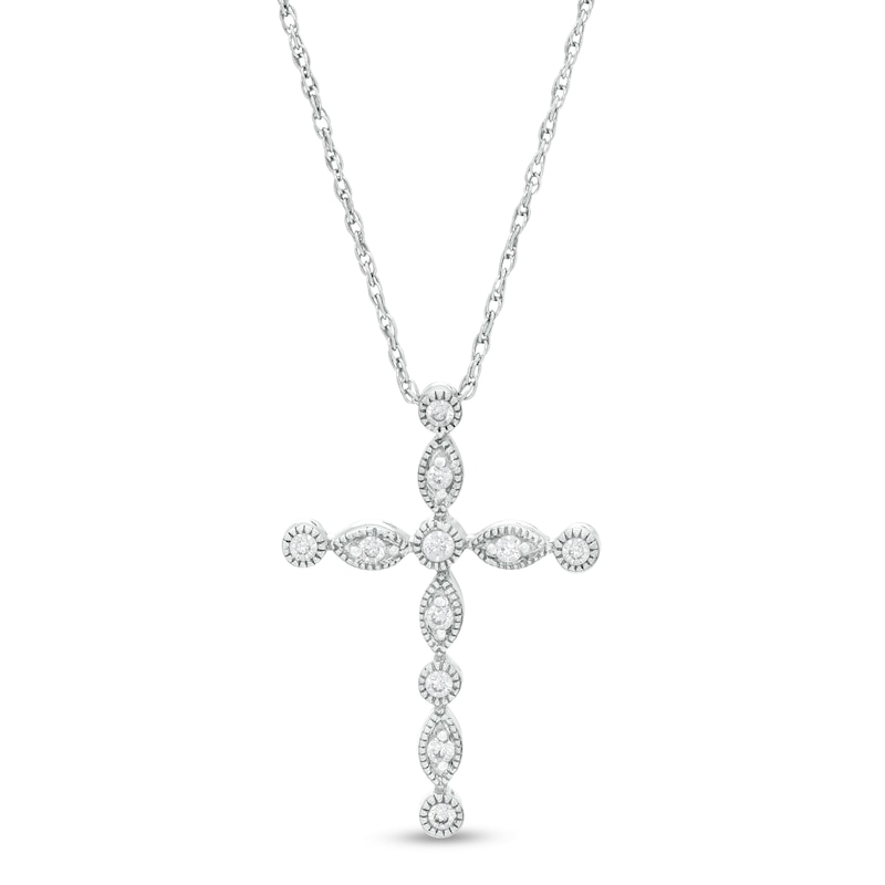 0.115 CT. T.W. Diamond Vintage-Style Cross Pendant in Sterling Silver