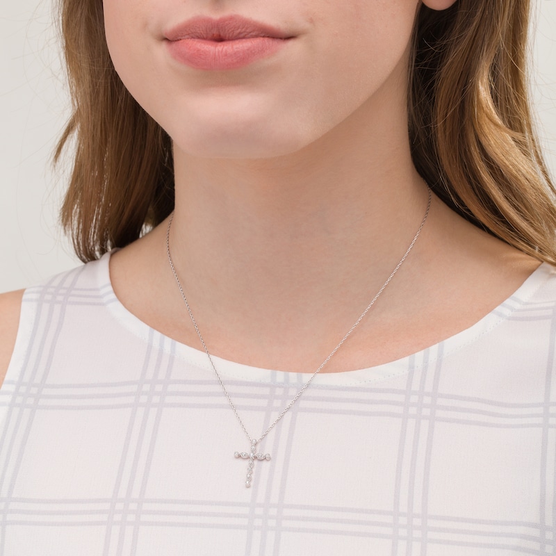 Main Image 2 of 0.115 CT. T.W. Diamond Vintage-Style Cross Pendant in Sterling Silver
